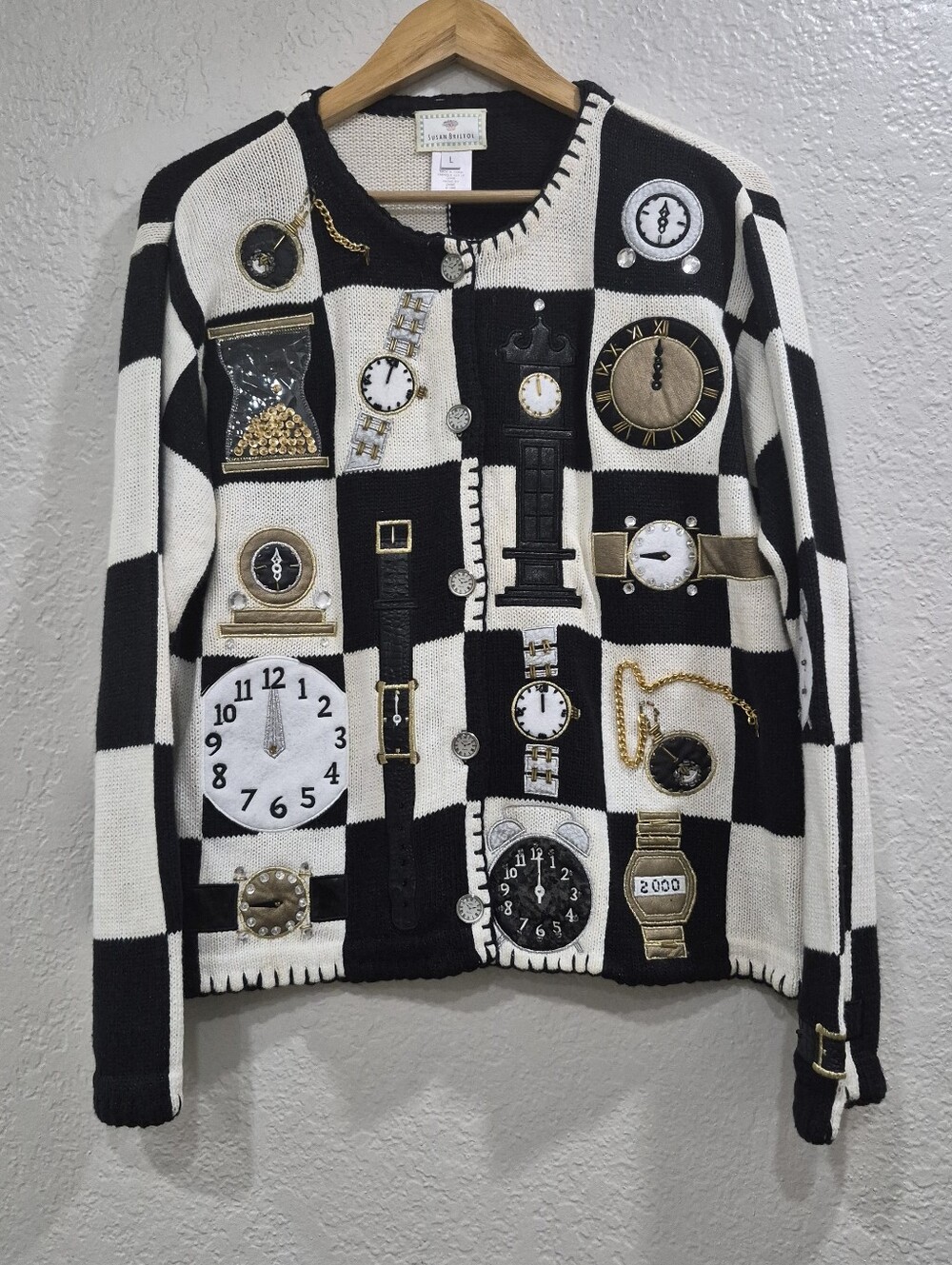 Susan Bristol Time  Black and White Checkerboard Embellished Jacket L